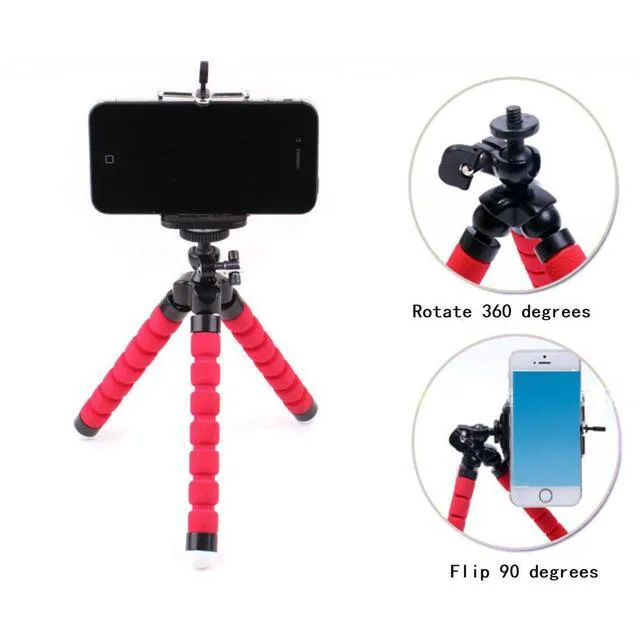 Alt view image 4 of 5 - AKOAK Mini Camera Tripod, Portable and Flexible Tripod with Cell Phone Holder Clip, Standard 1/4 Screw Suited for General Camera and Adjustable Clip Suited for The Mobile Phone Under 6 Inch,Red