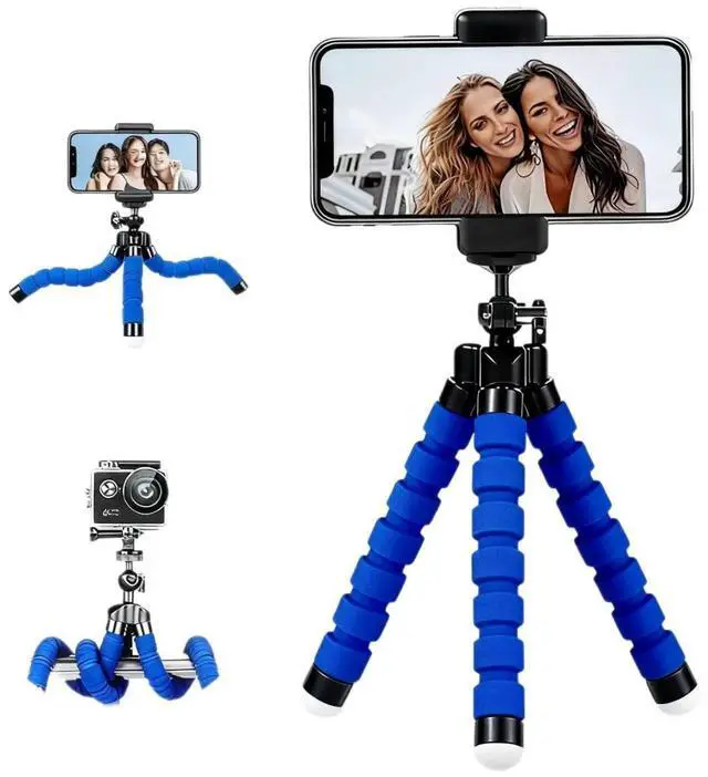Main image of YOUNEEDFUL Mini Portable Phone Tripod Stand with Flexible Legs (Blue) | Suitable for Mobile Phone and Compact Cameras Lightweight Tripod for Desk, Outdoor Vlogging Content Creation