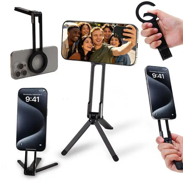 Main image of SupdYori Mini Pocket Magnetic Phone Tripod Aluminium Foldable Stand with Strong Magnet, Maglock Smartphone Tripod Compatible with iPhone 17 16 15 14 13 12 Series, Black