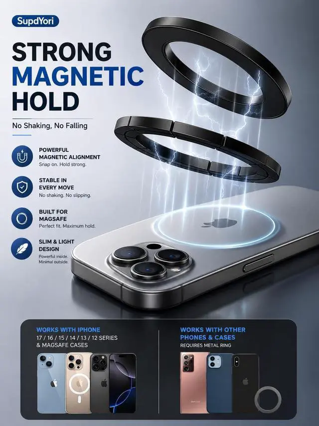 Alt view image 2 of 6 - SupdYori Mini Pocket Magnetic Phone Tripod Aluminium Foldable Stand with Strong Magnet, Maglock Smartphone Tripod Compatible with iPhone 17 16 15 14 13 12 Series, Black