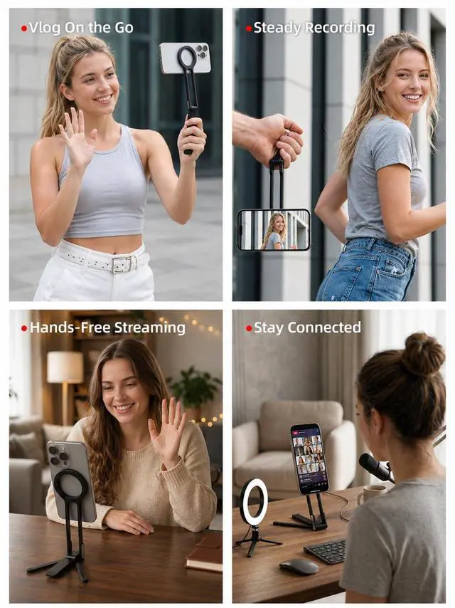Alt view image 4 of 6 - SupdYori Mini Pocket Magnetic Phone Tripod Aluminium Foldable Stand with Strong Magnet, Maglock Smartphone Tripod Compatible with iPhone 17 16 15 14 13 12 Series, Black