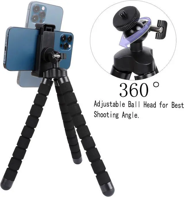 Alt view image 5 of 7 - Acuvar Flexible Phone Tripod Stand, Mini Portable Smartphone Tripod with Adjustable Holder for iPhone & Android, Lightweight Tripod for Vlogging, TikTok & YouTube