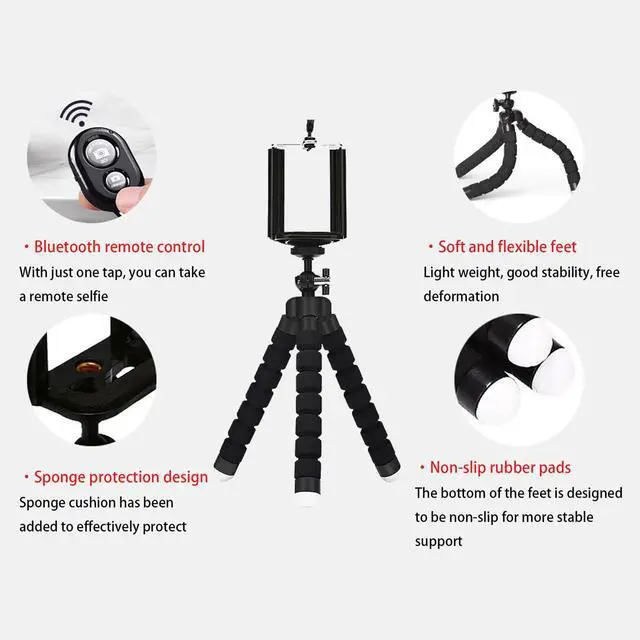 Alt view image 5 of 7 - Tatibana Mini Tripod, Sponge Tripod with Flexible Bracket with Wireless | Mini sponge tripod, made of thicker premium metal, flexible and rotatable, mobile phones, cameras travel tripod, durable