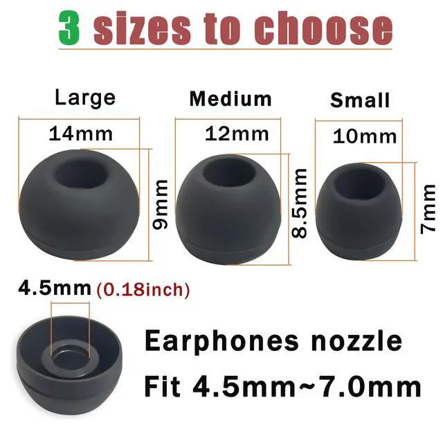 Alt view image 4 of 5 - Universal Silicone Replacement Ear Tips for 4.5-7mm Nozzle, Secure Fit | 3 Pairs S/M/L, Earbuds Tips Noise Isolating, Comfortable & Case-Compatible for in Ear Earphones, Black