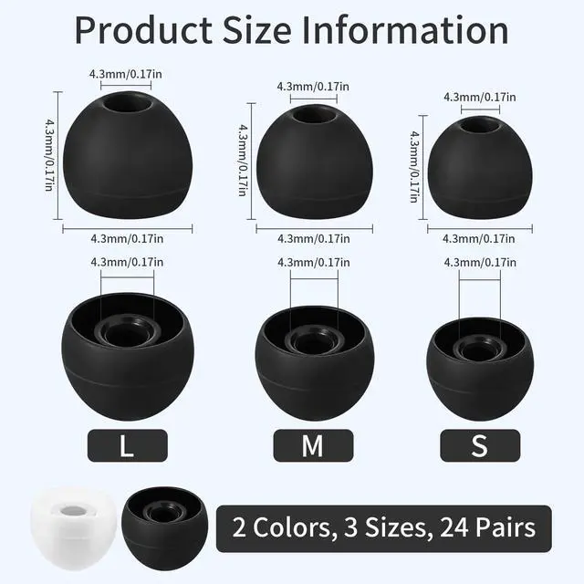 Alt view image 2 of 7 - 24 Pairs Silicone Ear Bud Replacement Tips,Earbud Tips Covers S/M/L Sizes | Universal Earbud Covers Compatible with Most in-Ear Headphones, Noise Isolation Ear Gels Cushion Replacement Kit