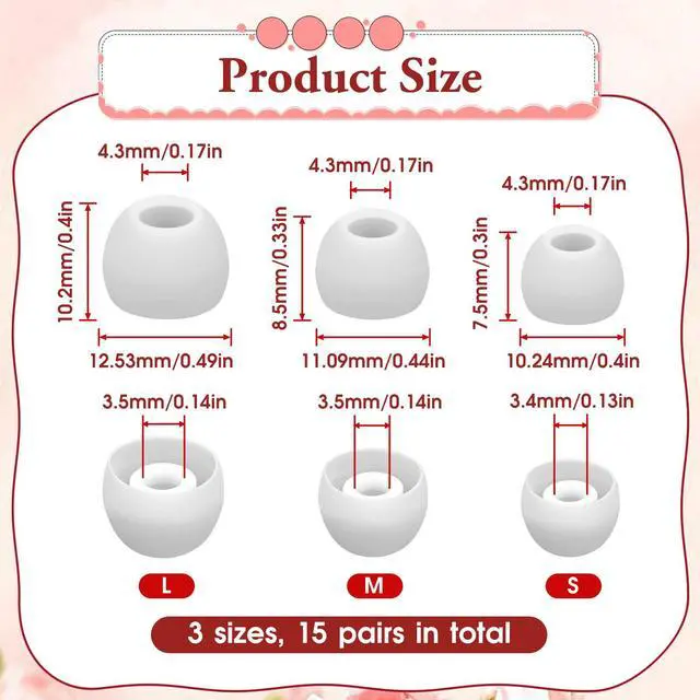 Alt view image 5 of 7 - 15 Pairs Silicone Ear Bud Replacement Pieces Earbuds Ear Tips Replacement Ear Bud Covers S/M/L Sizes Ear Gels Soft Earphones Earbuds White Ear Cushion Ear Bud Tips Replacement Kit