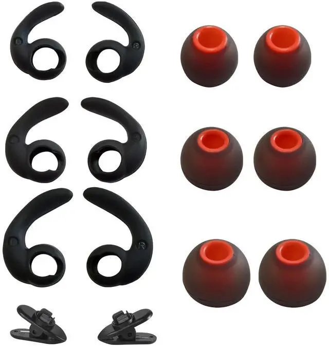 Main image of Universal Ear Fins Earhooks, Silicone Earbuds Tips, Replacement Ear Tips | 3 Pairs Hooks & Replacement Ear Tips Each, Includes 2 Cord Clips Soft Anti-Slip Secure Fit Spare Earbud Accessories