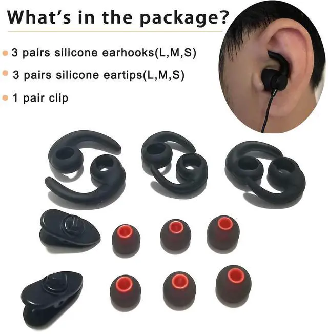 Alt view image 5 of 5 - Universal Ear Fins Earhooks, Silicone Earbuds Tips, Replacement Ear Tips | 3 Pairs Hooks & Replacement Ear Tips Each, Includes 2 Cord Clips Soft Anti-Slip Secure Fit Spare Earbud Accessories