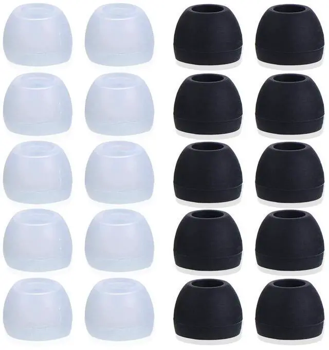 Main image of 20 Pcs Medium Silicone Earbud Cap Tip Cover Replacement - 10 Black, 10 Clear Title