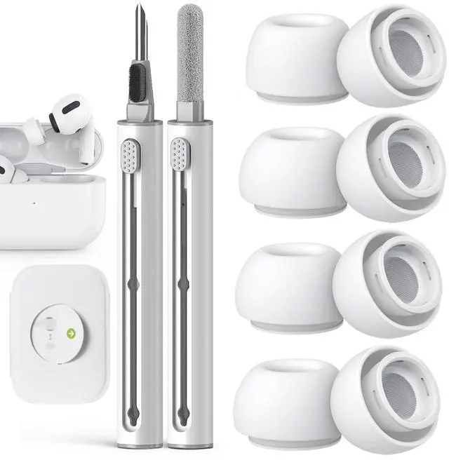 Main image of Pohgelan for AirPods Pro 2nd/1st Replacement Ear Tips (XS/S/M/L)-Whiite | Silicone,with Noise Reduction Hole & Built-in dust Guard Screen,for USB-C Charging Case with Cleaner kit -4 Sizes