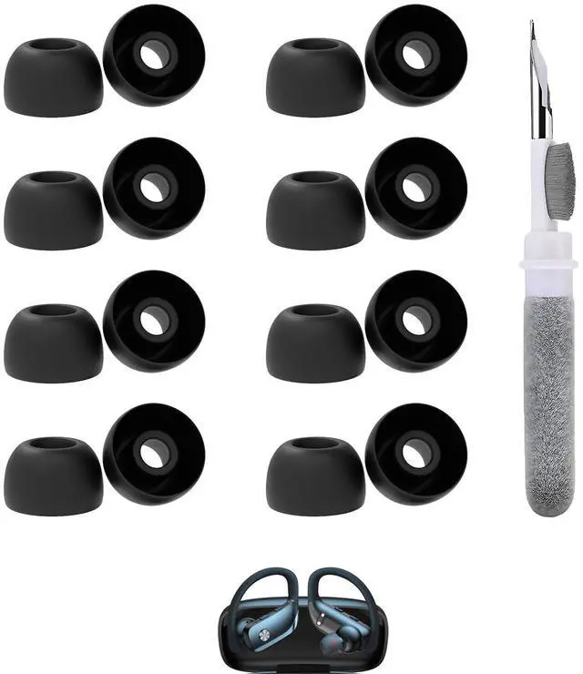 Main image of Vykyntow 8 Pairs Replacement Earbud Tips Compatible with bmani T16 Wireless Earbuds Headphones Earphones Accessories, Silicone Ear Tips, Fits in Case, M Size, with 3-in-1 Cleaner Kit, Black