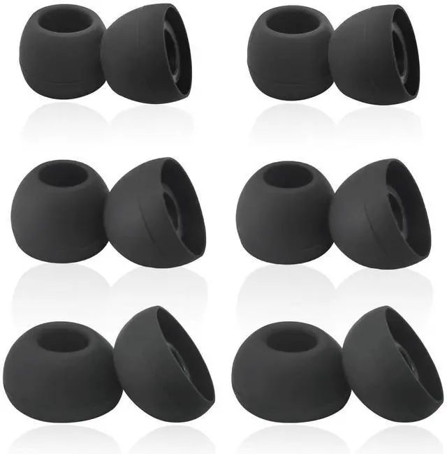 Main image of Silicone Replacement Earbuds Tips Universal for 5mm-7mm True Wireless LMS | 6 Pairs Rubber Ear TipsSecure Fit & Noise Isolation, Black