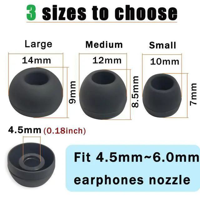 Alt view image 4 of 5 - Silicone Replacement Earbuds Tips Universal for 5mm-7mm True Wireless LMS | 6 Pairs Rubber Ear TipsSecure Fit & Noise Isolation, Black