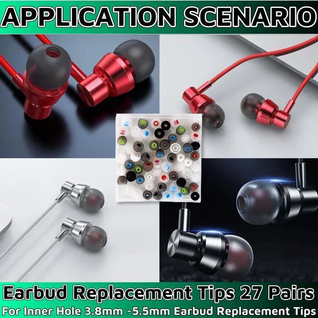 Alt view image 6 of 7 - Earbud Replacement Tips 54Pcs,3 Sizes S/M/L, 9 Colors Silicone Tips Headphone Covers Ear Bud Rubber Tips Silicone Earbud for Ears Headphone Ear Covers Replacement (Inner Hole 3.8mm -5.1mm)