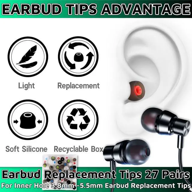 Alt view image 7 of 7 - Earbud Replacement Tips 54Pcs,3 Sizes S/M/L, 9 Colors Silicone Tips Headphone Covers Ear Bud Rubber Tips Silicone Earbud for Ears Headphone Ear Covers Replacement (Inner Hole 3.8mm -5.1mm)