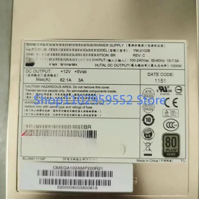 Alt view image 2 of 4 - 1pcs for A840r-G10 Server Power Supply 3Y YM-2102B YM-2102BBR