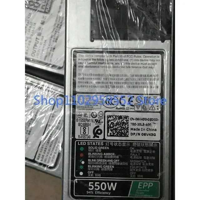 Alt view image 2 of 4 - 1pcs for R440 550W Server Power Supply 06V43G D550E-S1 L550E-S1 Power Supply