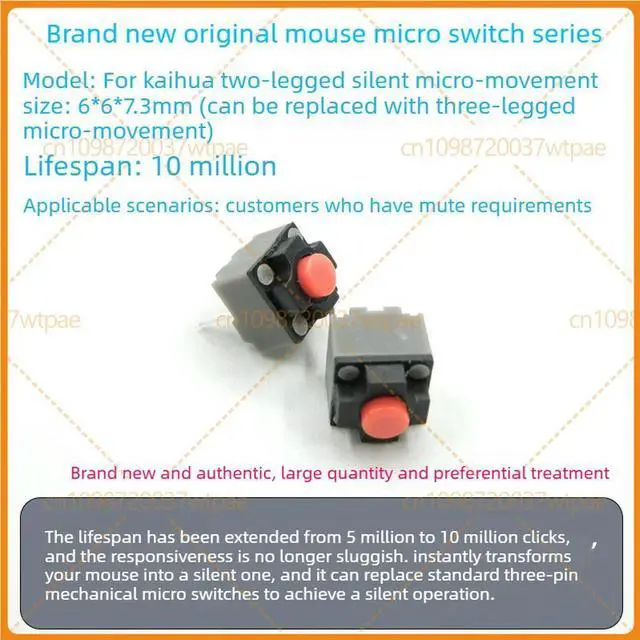 Main image of 10pcs For Kailh 2-Pin Square Silent Mouse Micro Switch Quiet Button Fit M590 Gaming Mouse Replacement Parts