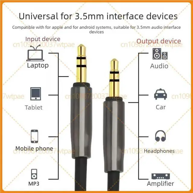 Alt view image 3 of 3 - For 3.5mm Male to Male AUX Audio Cable For Phone Laptop Tablet Car Speaker Connection 1m