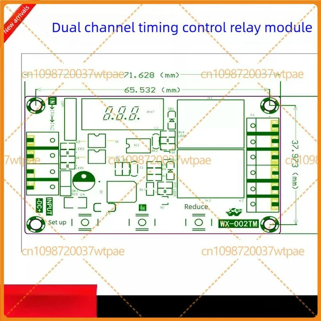 Alt view image 3 of 3 - For Dual Channel Time Delay Relay Module, Multifunctional Timing Cycle On/Off Switch Controller Board Industrial Grade