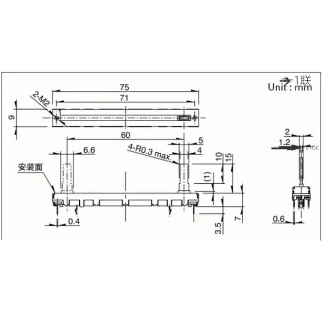 Alt view image 3 of 3 - 1pcs RS6011SP6003 Slide Fader B10K 75mm Body Single 15mm Shaft Mixer Slider Potentiometer for ALPS