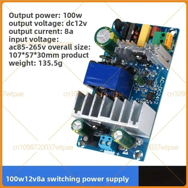 Main image of For 220V AC To 12V DC Isolated Stabilized Switching Power Supply Module, 100W 8A High Efficiency AC-DC Voltage Converter Board