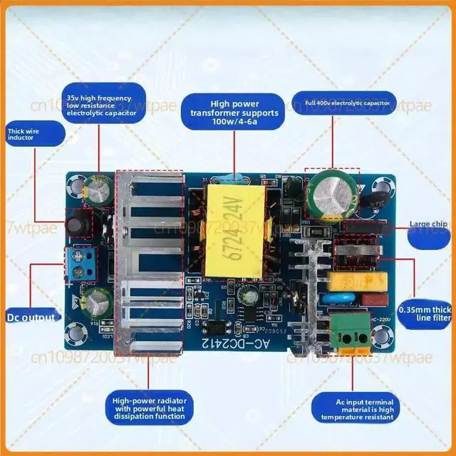 Alt view image 3 of 3 - For 100W 24V 4A High Power AC-DC Bare Switching Power Supply Module, DC Stabilized Board For Industrial Equipment Power Supply