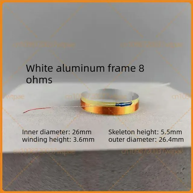 Alt view image 2 of 3 - 6pcs For 26mm Dome Tweeter Voice Coil Single Layer White Aluminum Bobbin Dual Side Lead 8Ohm Speaker Parts