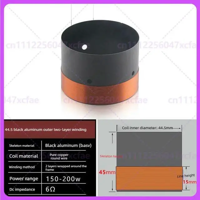 Main image of 2pcs For 44.5mm Woofer Voice Coil Double Layer Pure Copper Wire Black Aluminum Frame 45 Core Speaker Parts