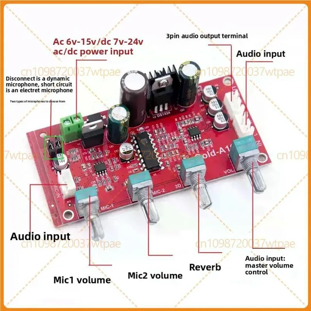 Alt view image 2 of 3 - For Gold-A163 Microphone Preamp Reverb Board PT2399 Karaoke Audio Module