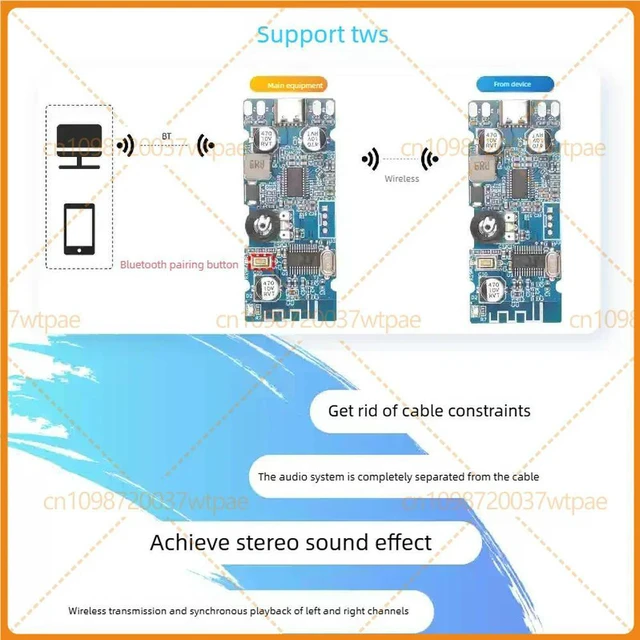 Alt view image 2 of 6 - 2pcs For BDM0 Bluetooth 5.0 Amplifier Board 2.0 Stereo 2×6W 5V Powered Volume Control TWS Audio Module