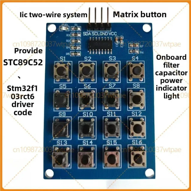 Main image of 2pcs For IIC Serial 4x4 16Key DIP Matrix Keypad, 2Wire Interface Control Module