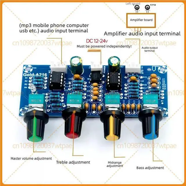 Alt view image 2 of 6 - 2pcs For A216 HIFI Tone Control Preamp Board NE5532 Treble Bass Adjust Audio Module