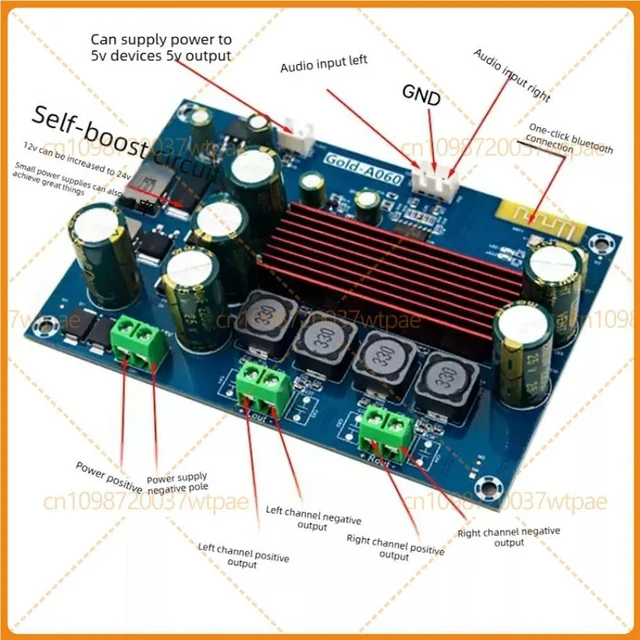 Alt view image 2 of 3 - For A060 TPA3116D2 Step-Up Bluetooth Stereo Amplifier Board 100W+100W D Class
