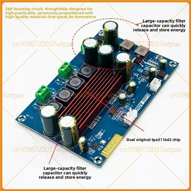 Alt view image 3 of 3 - For A060 TPA3116D2 Step-Up Bluetooth Stereo Amplifier Board 100W+100W D Class