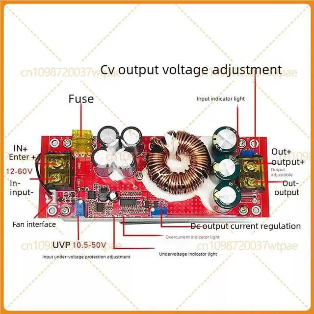Alt view image 2 of 3 - For 1500W High Power DC-DC Adjustable Boost Power Module, 12V Step Up To 24V 36V 48V, Constant Voltage Current With Cooling Fan