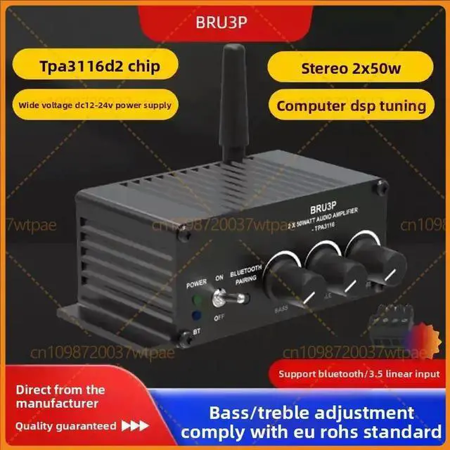 Main image of For BRU3P TPA3116 Bluetooth 5.3 Digital Amplifier Board 2×50W DSP Tone Control For Desktop & Ceiling Speakers