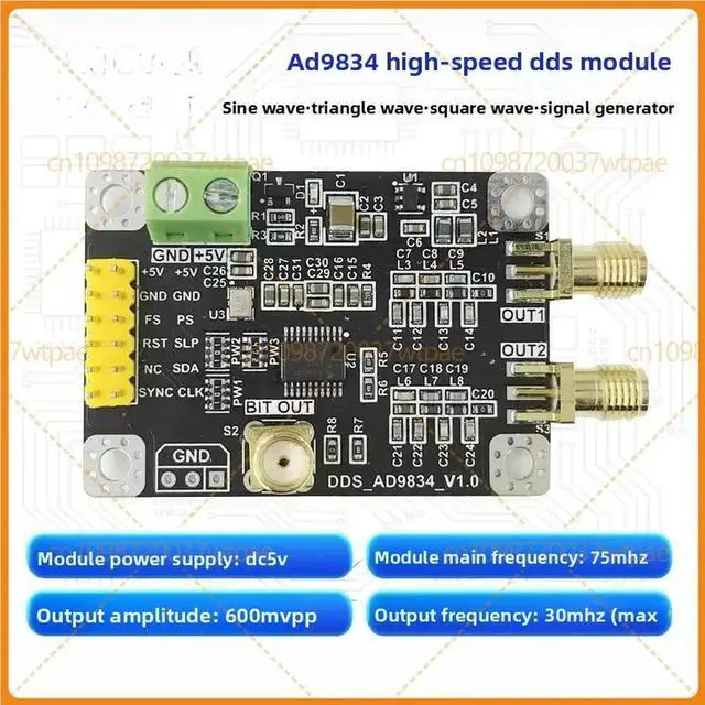 Main image of For AD9834 DualChannel HighSpeed DDS Signal Generator Module, Sine Triangle Square Wave Output