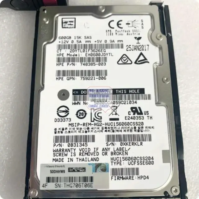 Main image of For 600GB 10K SAS Hard Drive EH0600JDXBC EH0600JDYTL EH0600JEDHE 748385 759202 744995 Server Parts