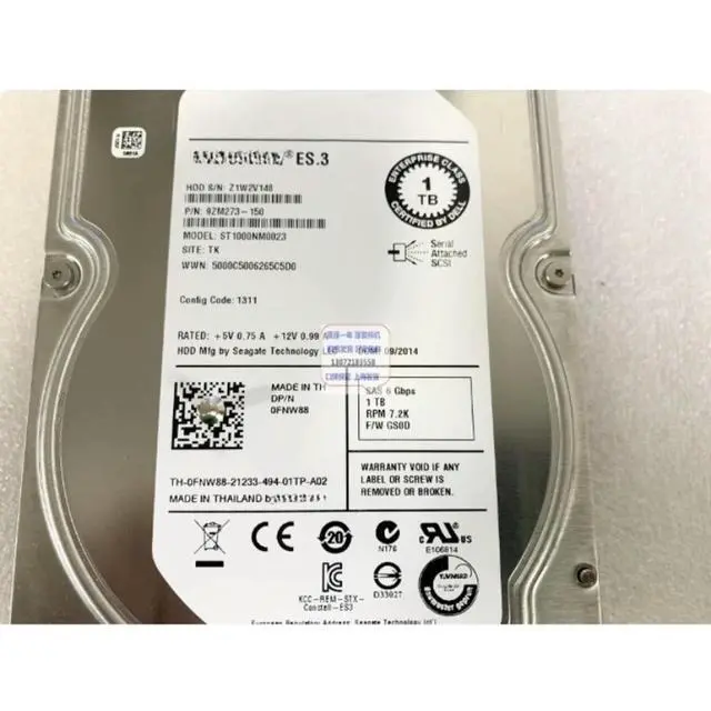 Alt view image 3 of 3 - For 0FNW88 ST1000NM0023 9ZM273-150 1TB 7.2K 6G SAS Server Hard Drive Replacement Parts