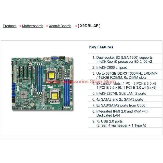 Alt view image 3 of 3 - Stable Performance X9DBL-3F For Two-way Server Motherboard LGA 1356 C606 DDR3