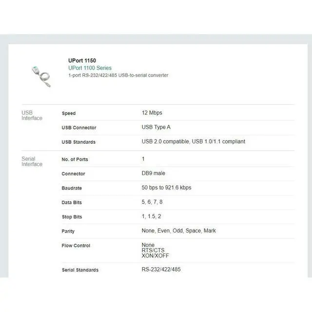 Alt view image 2 of 3 - Stable Performance For Moxa 1-port RS-232/422/485 USB-to-serial Converter UPort 1150