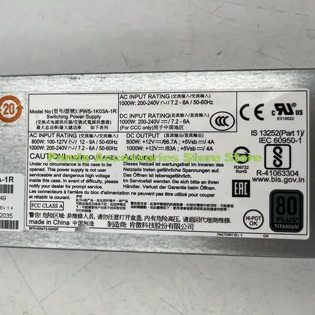 Main image of PWS-1K03A-1R 1000W Server Redundant Power Supply Module Power Supply