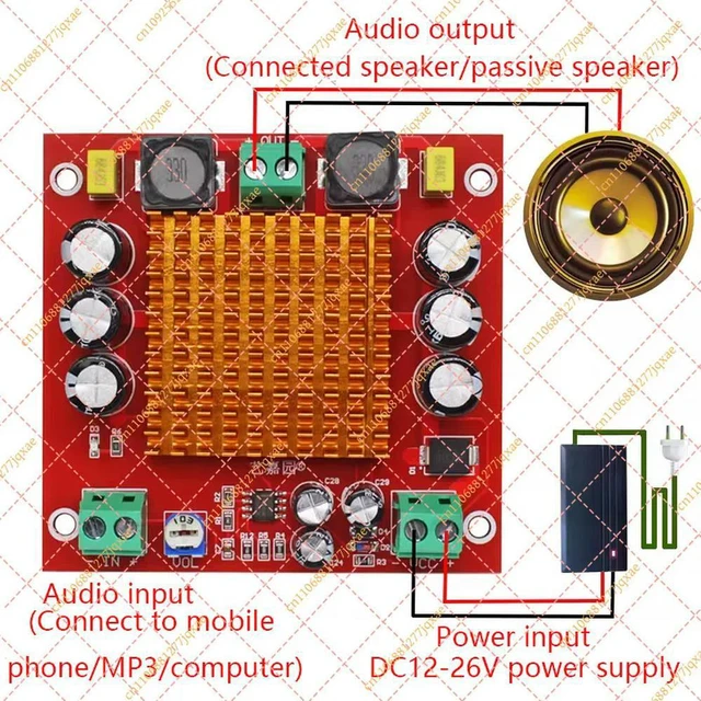 Alt view image 3 of 6 - XH-M544 150W Mono Class D Audio Amplifier Board, TPA3116D2 Digital Power Module (DC 12-24V)