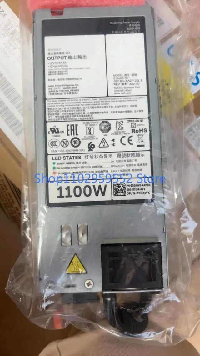 Alt view image 3 of 3 - 1Pcs for R730 R740 1100W Power Supply E1100D-S0 05G4WK 05G4WJ