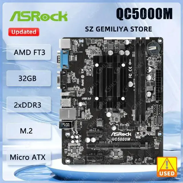 Main image of QC5000M Motherboard Integrated Radeon HD 8330 Graphics FT3 Kabini A4-5050/5000 Quad-Core APU DDR3 32GB M-ATX