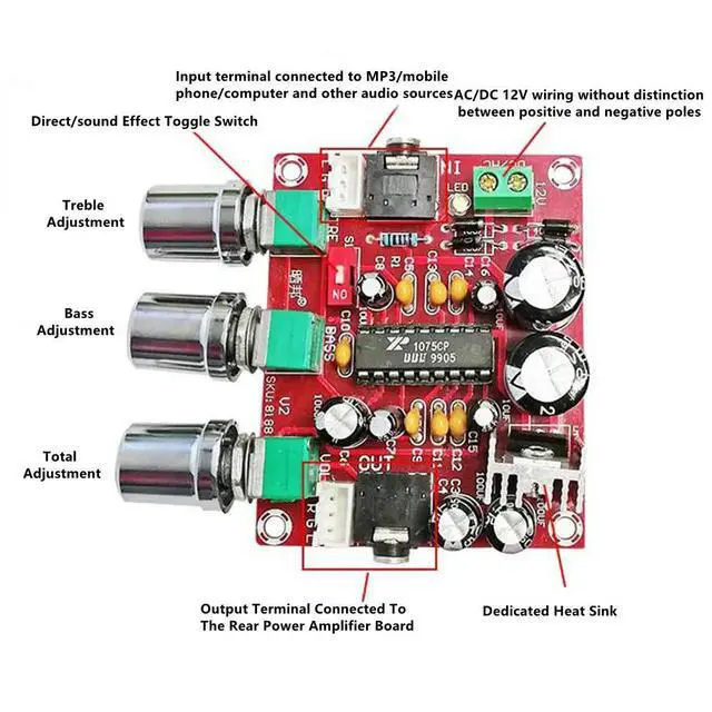 Alt view image 3 of 3 - XH-M151 BBE XR1075 Preamp Tone Board Audio Treble Bass Adjustment Equalizer Pre Amplifier Tone Control Preamplifier