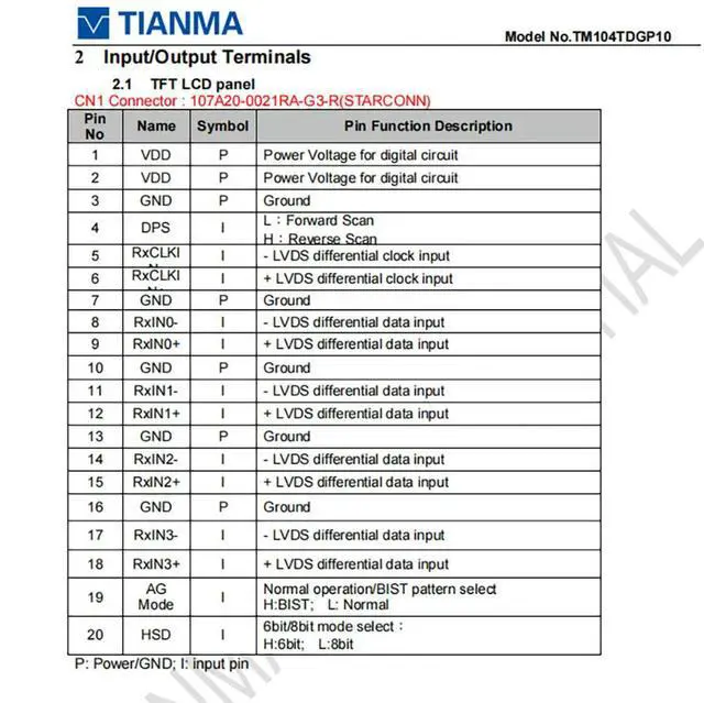 Alt view image 3 of 3 - DF19-20P pin insertion single 8-screen line TM104TDGP10 special line Lehua definition supports customized LVDS screen line