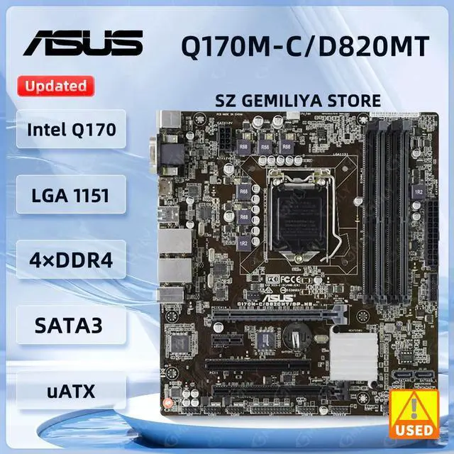 Main image of Q170M-C/D820M Motherboard Q170 LGA 1151 DDR4 64GB support Core i3-6300 i7-6700K i5-6500 i5-6600T cpu M-ATX