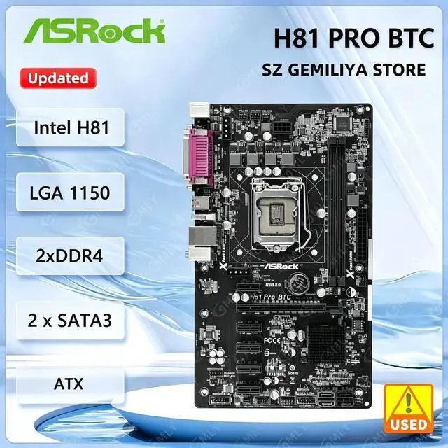 Main image of H81 Pro BTC Motherboard H81 2xDDR3 16GB ATX support i5-4570 i7-4770 i3-4170 i3-4130 i5-4590 cpu